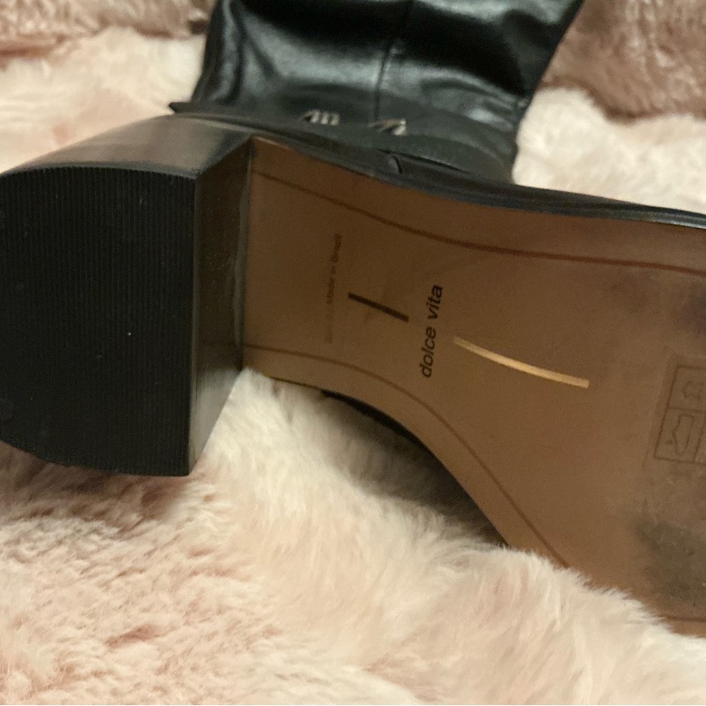 Dolce Vita Black Pointed-Toe Mid-Calf Heeled Boots with Strap SIZE 8-5 - Picture 7 of 16